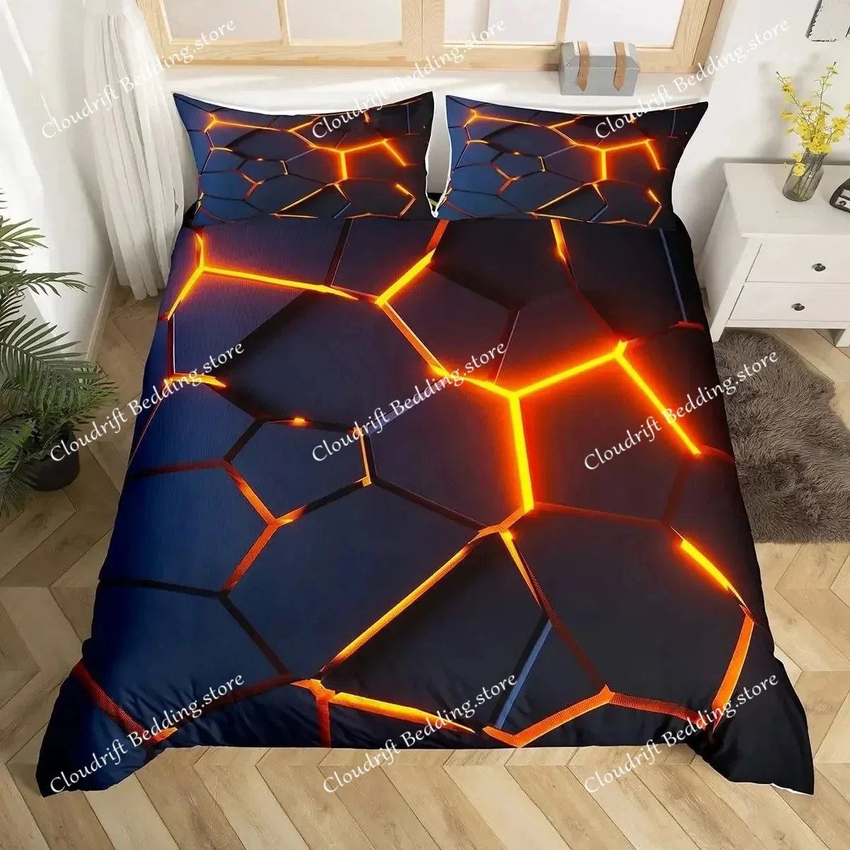 

Geometric Duvet Cover Multicolor Honeycomb Hexagon Bedding Set Geometric Theme Metal Texture Streamline Polyester Qulit Cover