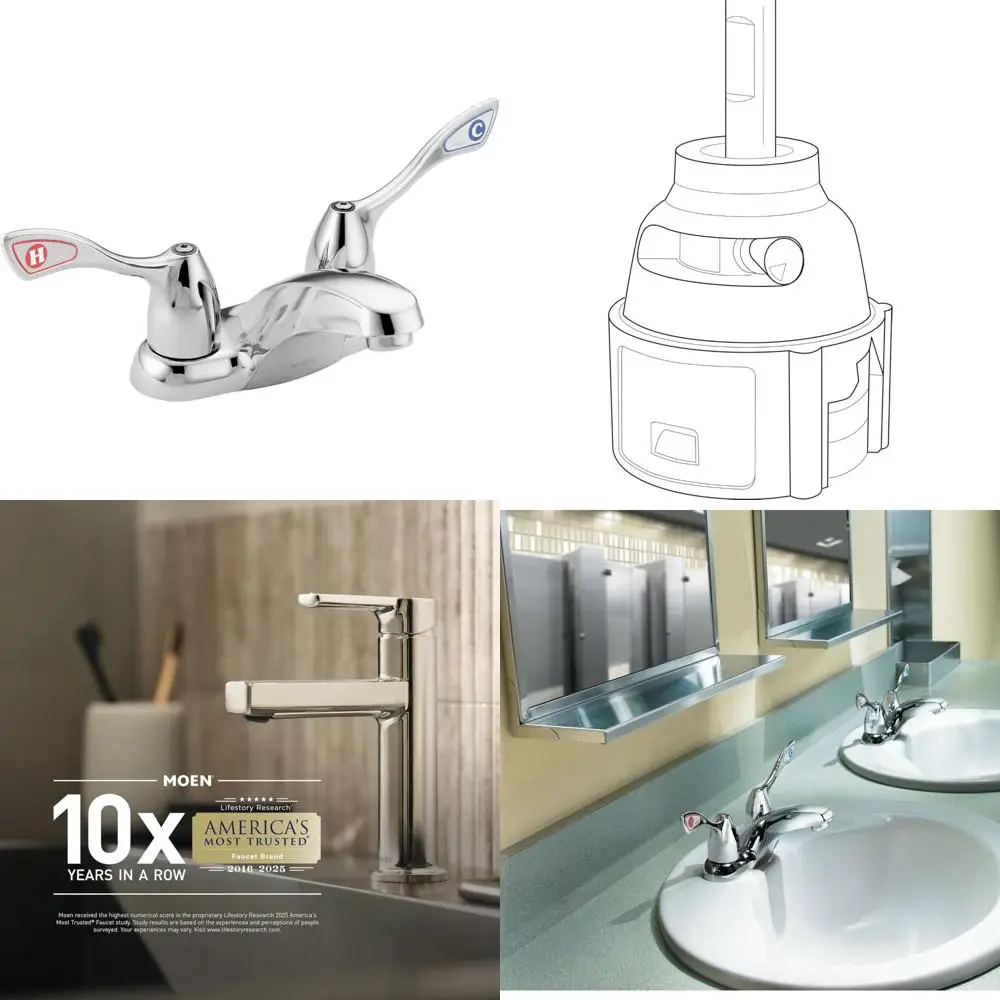 

Two-Handle Centerset Bathroom Faucet 1.5 GPM, Chrome Finish, Commercial Grade, High-Efficiency Water Saving