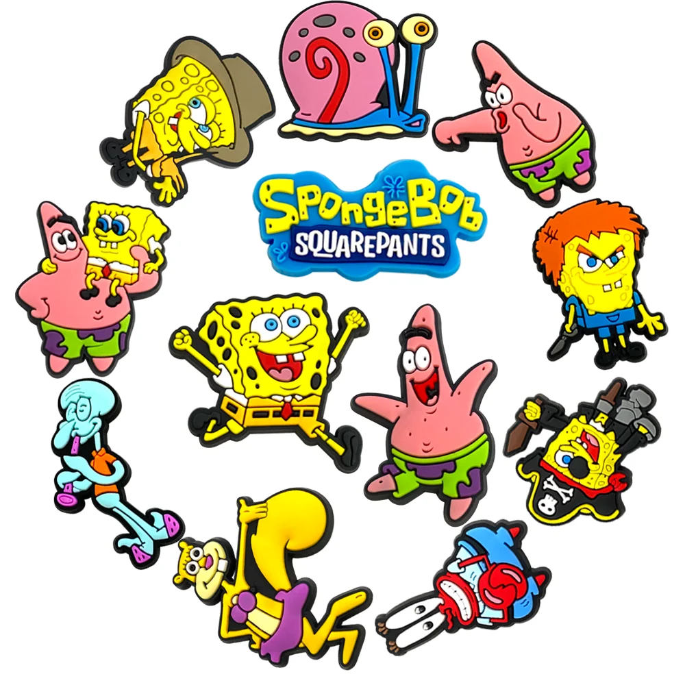 Cute 12PCS SpongeBob SquarePants Patrick Star Shoe Charm Mix Wholesale PVC Decoration Detachable Waterproof To X-mas Gift