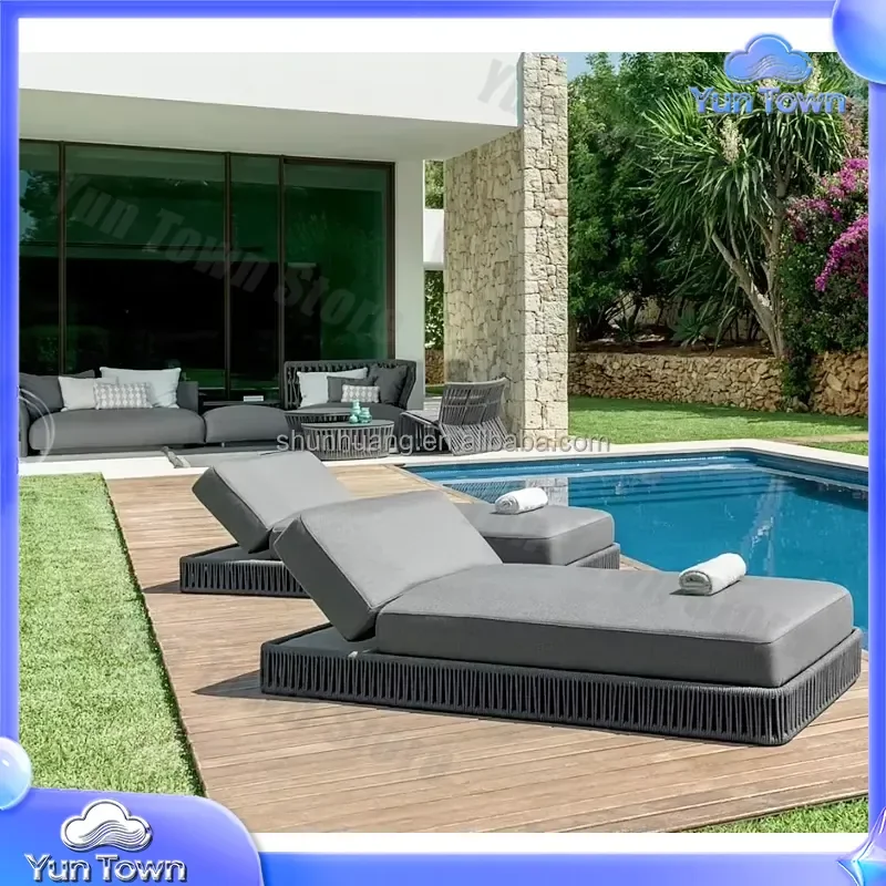 Sun Lounger for Outdoor Furniture Rope Woven Lounge Chair for Beach Garden Patio Waterproof Recliner Leisure Sun Lounger