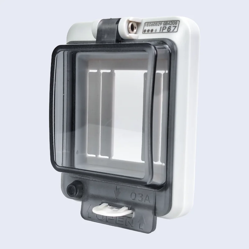 Cubierta de ventana impermeable para exteriores con caja eléctrica con disyuntor bloqueable, cubierta transparente para botón y instrucciones clasificados por IP67