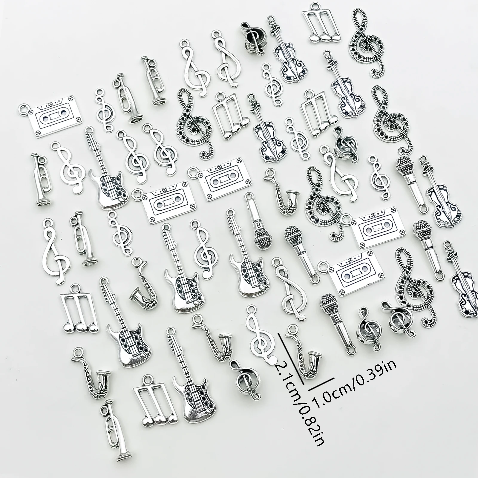 Mix 60pcs Antique Silvery Musical Instrument Notes Charms Pendants For Jewelry Making Guitar Piano Violin Findings