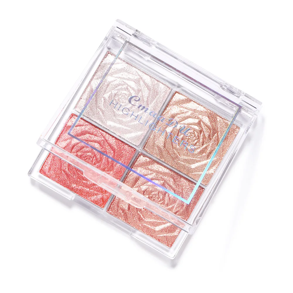 Rose Diamond ผงแป้งไฮไลท์ Palette Glitter คอนทัวร์ใบหน้ากระจ่างใสแต่งหน้า Shimmer ส่องสว่างสูงเครื่องสำอางค์4สี