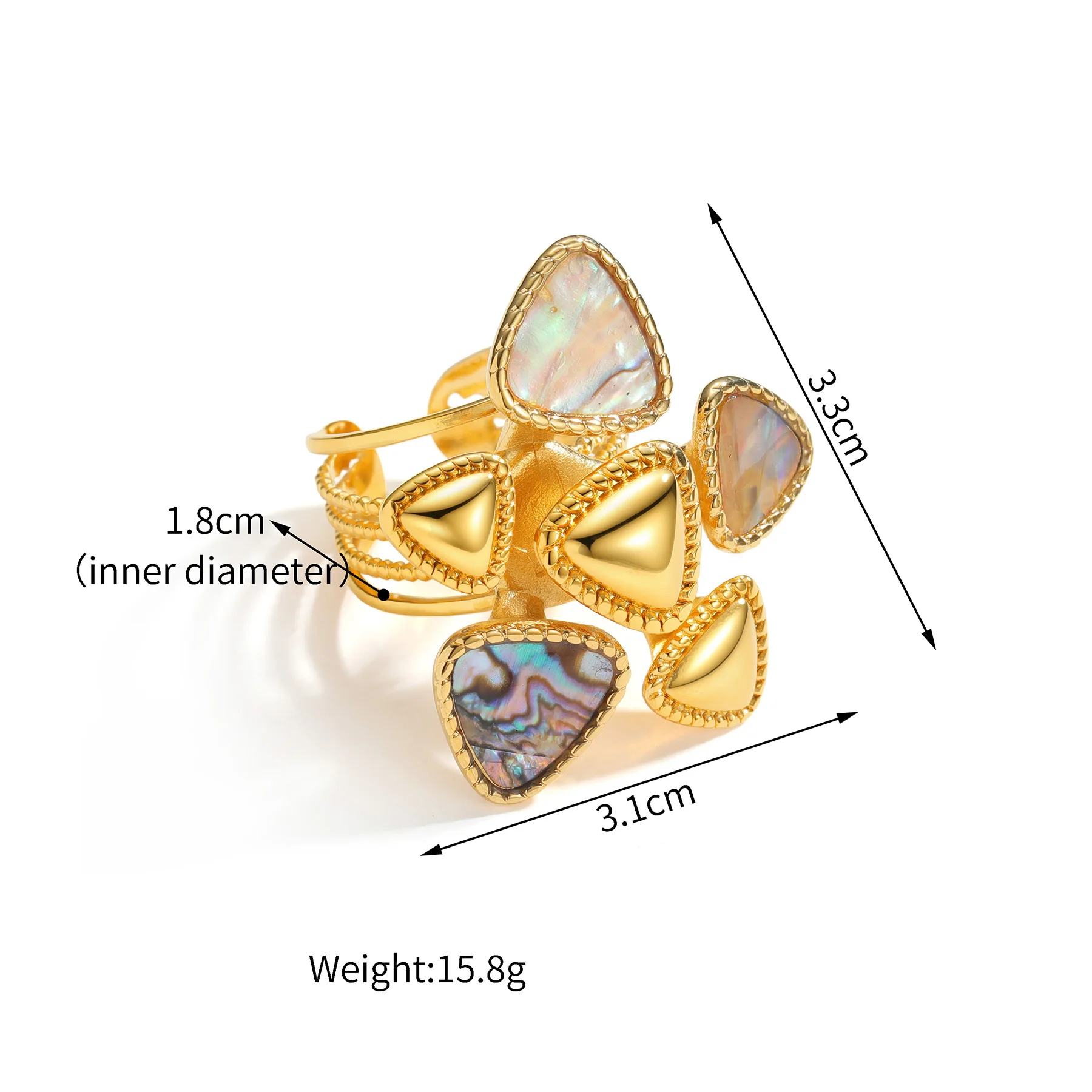 Kissmoon Fashion Natural Abalone Shell Ring for Women Stainless Steel Bohemian Open Ring Jewelry Statement Unique Design Gift