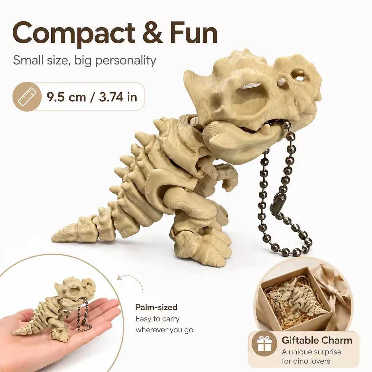 Generic 3D Printed Skeleton Dinosaur Keychain Movable Joints Tyrannosaurus Rex Animal Model Hanging Decor For Dinosaur Lovers