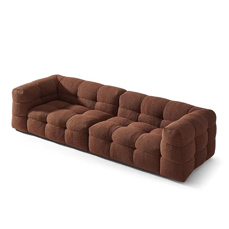 

sh-Italian Designer Sofa Retro Pull-button Sofa Lamb Flannelette Small Family Straight Sofa#