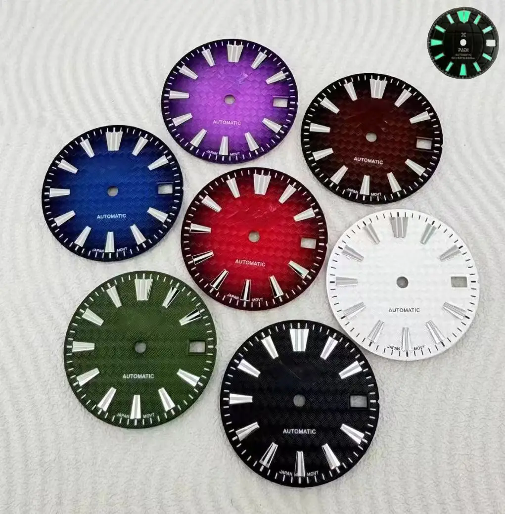 Hot Selling 28.5mm S Logo Dial Red Green Purple Woven Pattern Dial for NH35 Movement Silver Hands S Dial Modification Parts