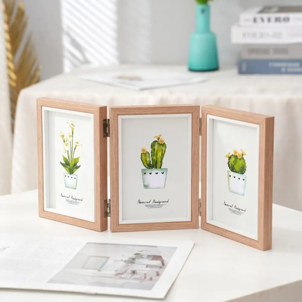 Creative Foldable Hinge Photo Frame Double/Triple Rectangular Desktop Album Set Wooden 2/3/4/5 Linked Portrait Picture Frame