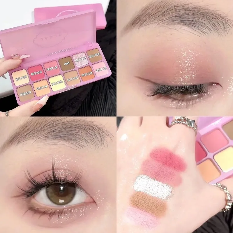 Paleta de sombras de ojos, 12 colores, brillo nacarado, mate y brillante, altamente pigmentado, impermeable, maquillaje de ojos, cosméticos