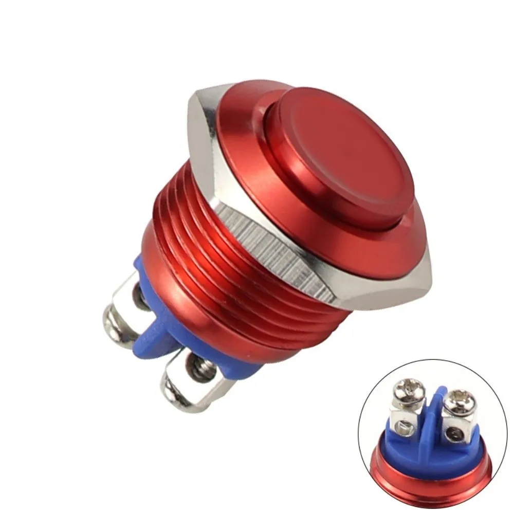 16MM Reset Push Button Switch High Round Head Flat Top Metal Switch Screw Pin Instant Reset Pushbutton Switch