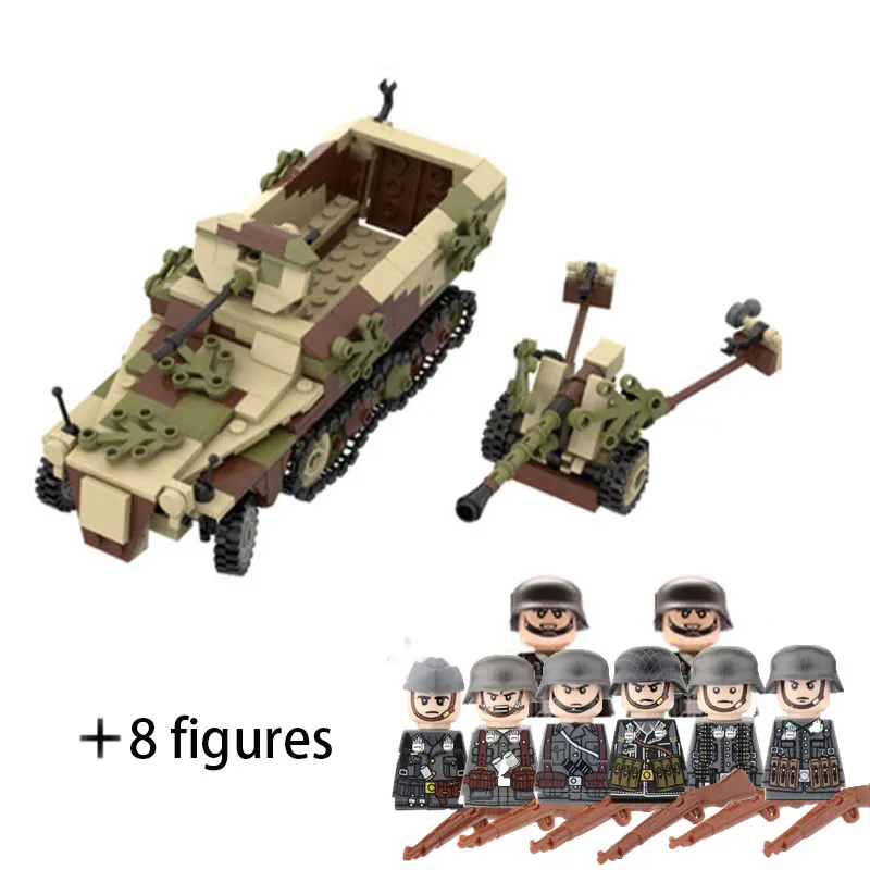 WWII German SDKFZ251 Tank Cannon MOC Building Block Soldier Figure Military Army Rockets Gun Modle Weapon Accessories Bricks Toy