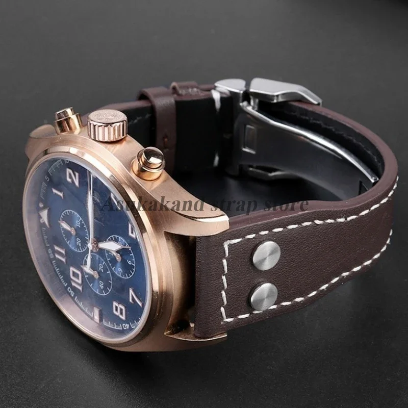 20mm 21mm 22mm Cowhide Leather Watch Strap for IWC Pilot for Portuguese Spitfire Fighter Watch Band Folding Buckle Men Bracelet