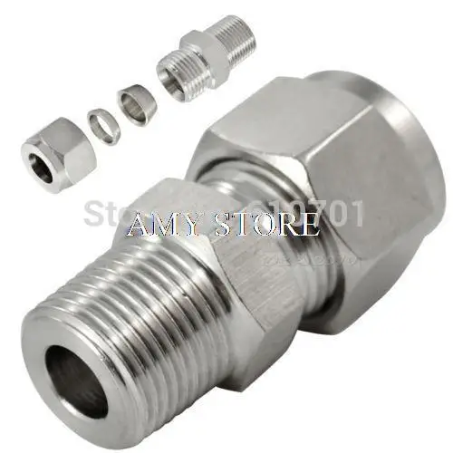 Conexão de tubo, 2 peças 1/8 "bsp x6mm virola dupla encaixe de tubo, conector macho bsp, aço inoxidável 304