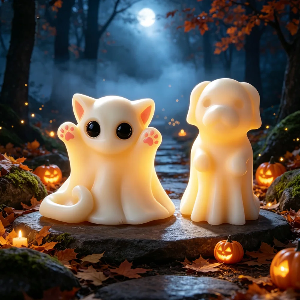 Halloween Ghost Cat and Dog Silicone Candle Mold DIY Ghost Animal Shape Scented Candle Plaster Mold Candle Making Supplies