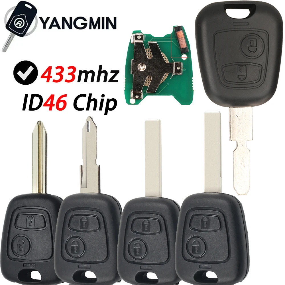 

YANGMIN 2 Buttons Remote Key Fob For Peugeot 107 206 For Citroen C1 C3 For Toyota Aygo 433mhz ID46 Chip Controller HU83 VA2 NE73