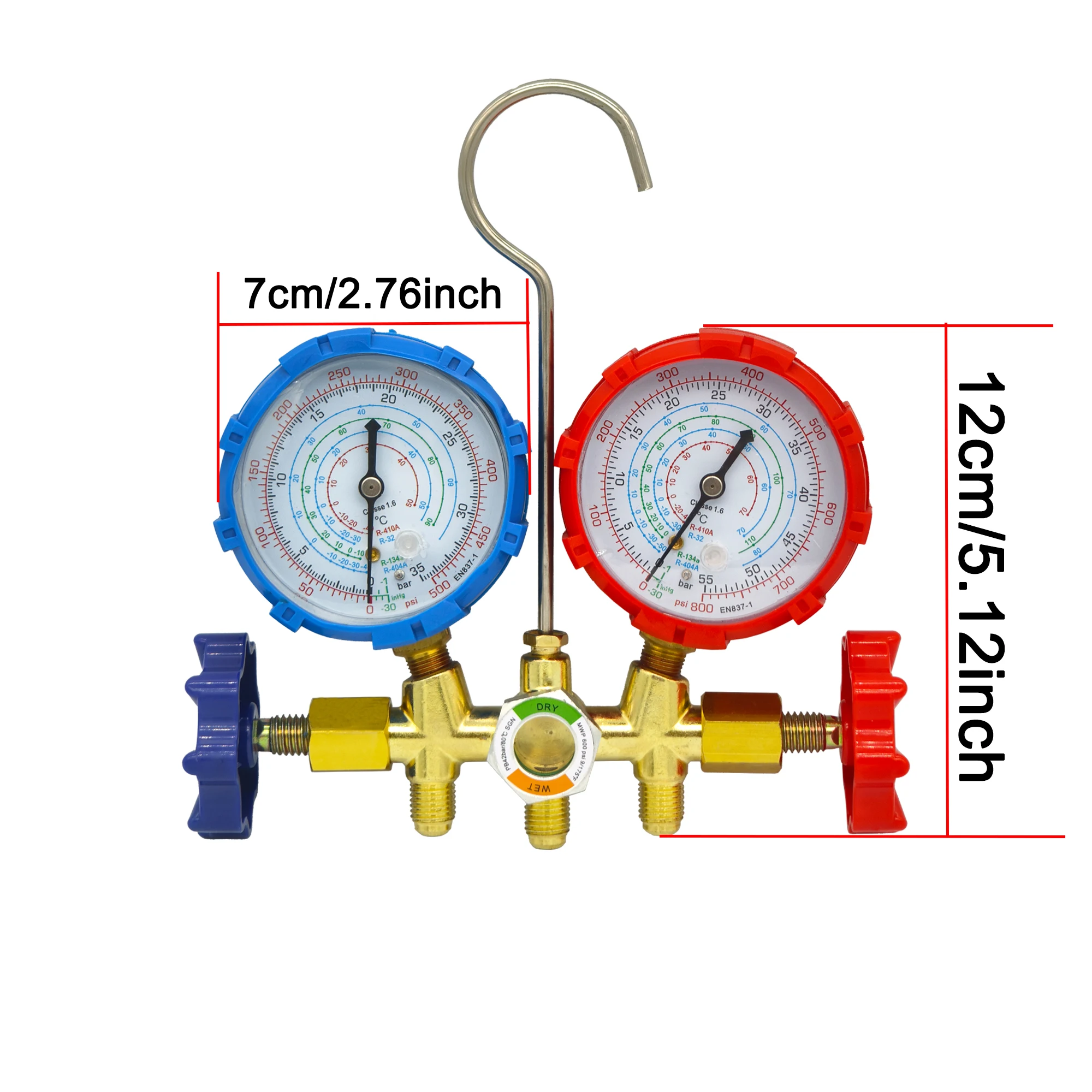 Refrigeration Manifold Gauge 3 Way AC Diagnostic Manifold Gauge Set for Freon Charging Fits R32 R410a R404A R-134a