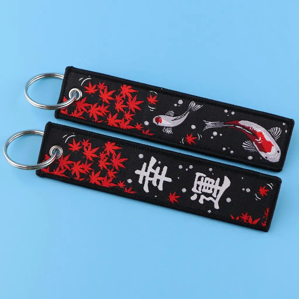 Good Luck Koi Carp Japanese Key Fobs Embroidery Jet Tag Motorcycles Car Keychain for Friend Fashion Key Ring Accessories Gift