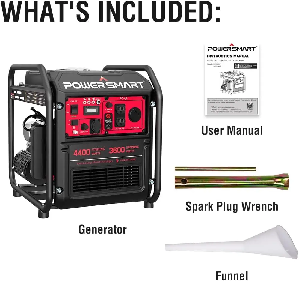 4400 Watt Gas Powered Portable Open Frame Generator with Inverter Technology, Super Quiet RV Ready 30A Outlet,Lightweight