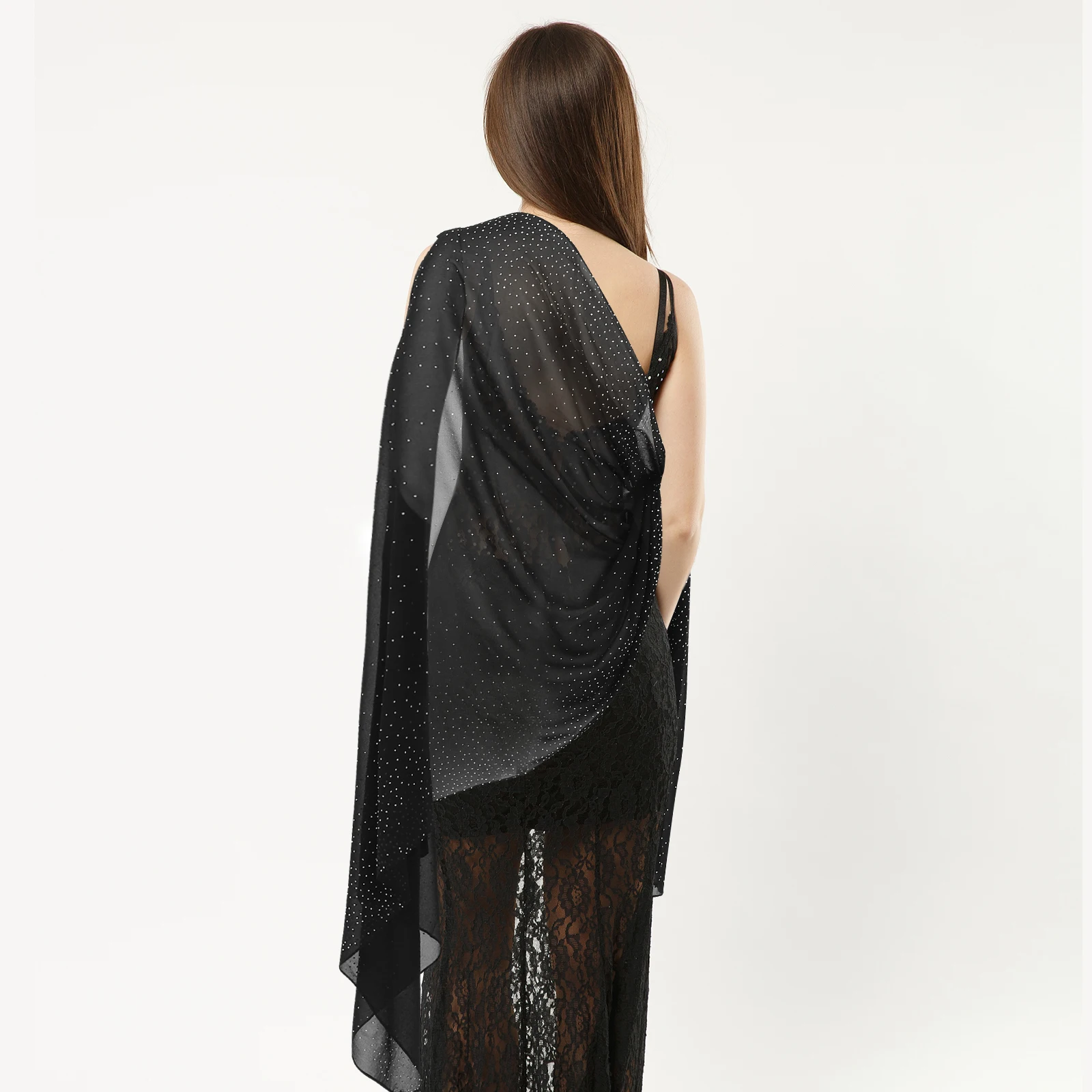 

Ladies Chiffon Shawl Rhinestone Cape Evening Dress Wedding Formal Black Sparkly Wraps Comfort Lightweight Scarf