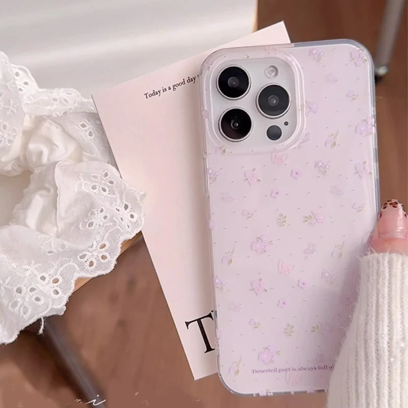 Ins koreanische lila Blumen sanfte Heilung kreative süße Handyhülle für iPhone 17 Air 16 15 14 13 12 11 Pro Max Plus Y2K Cover