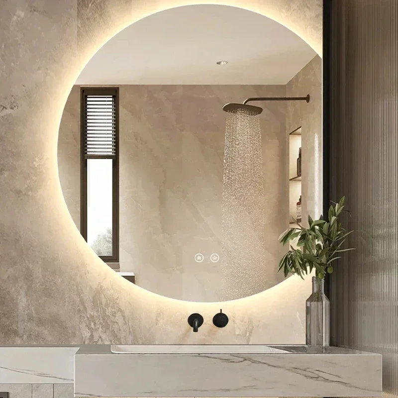 Modern Smart Bath Mirrors Semicircular Bathroom Wall Mirror with Light Washbasin Defogging HD LED Bathroom Mirror Home Furniture