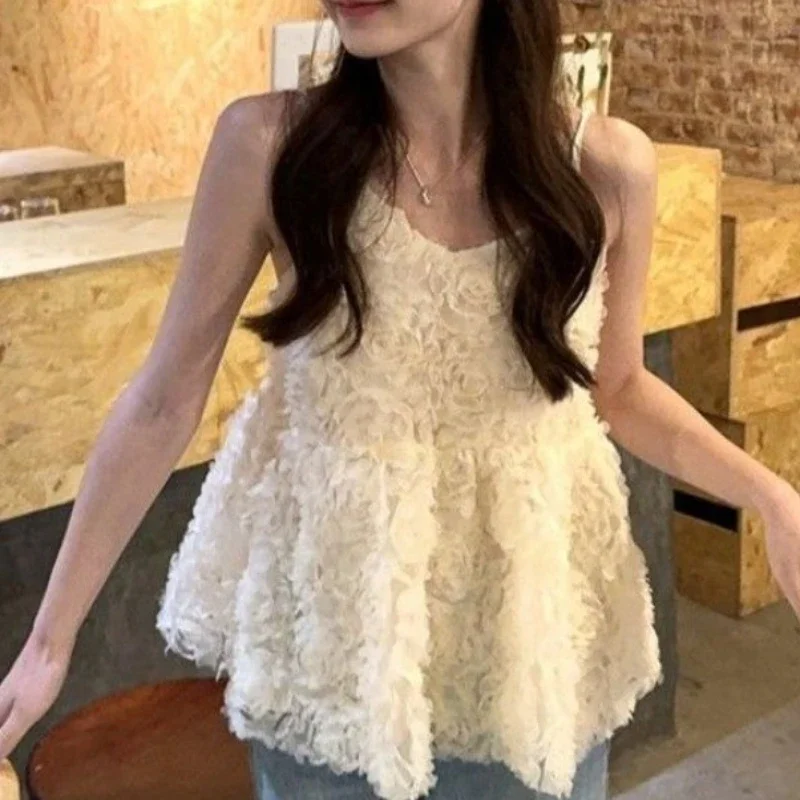 

French Design Heavy Three-dimensional Flower Camisole 2025 Summer Women's Pastoral Top