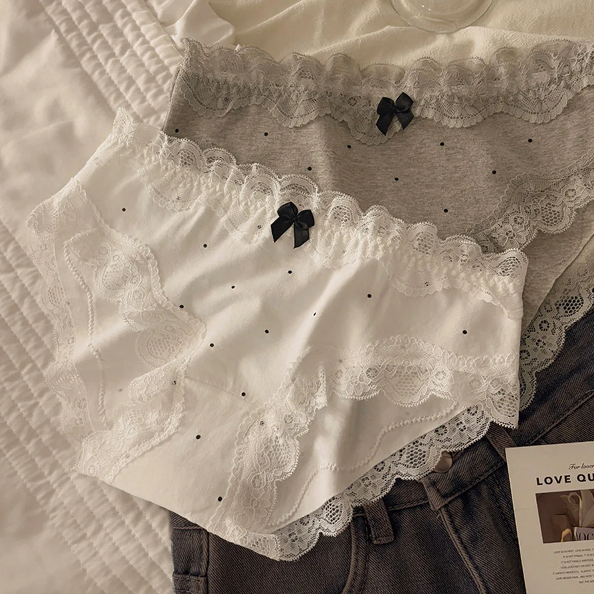 Cute Lolita Love Lace Girl Underwear Thin Ice Silk Wrap Buttock Section Sexy Cool Cotton Sexy Breathable Women Briefs