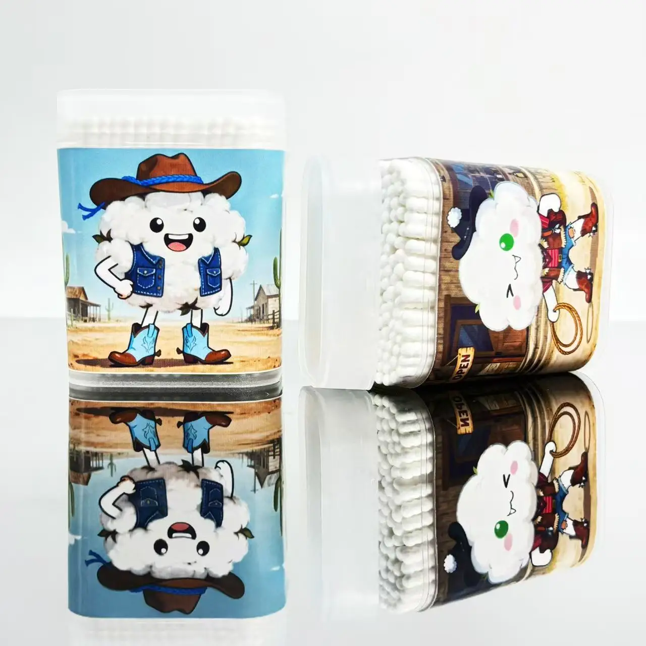 400개 카우보이 테마 양면 면봉, 카우보이 요소가 있는 창의적인 나선형 원형 면봉 스틱