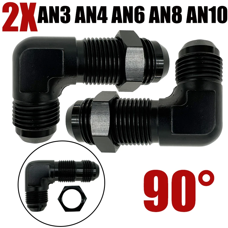 

2X AN3 AN4 AN6 AN8 AN10 Male To Male 90 Degree Fuel Hose Pipe Flare Bulkhead Adapter Aluminum Fitting W/ Nut For Tab or Wirewall