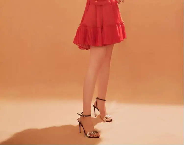

Summer New Bling String Bead High Heels Stiletto Leather Sheepskin Banquet All-Match Sexy Open Toe Buckle Sandals Women