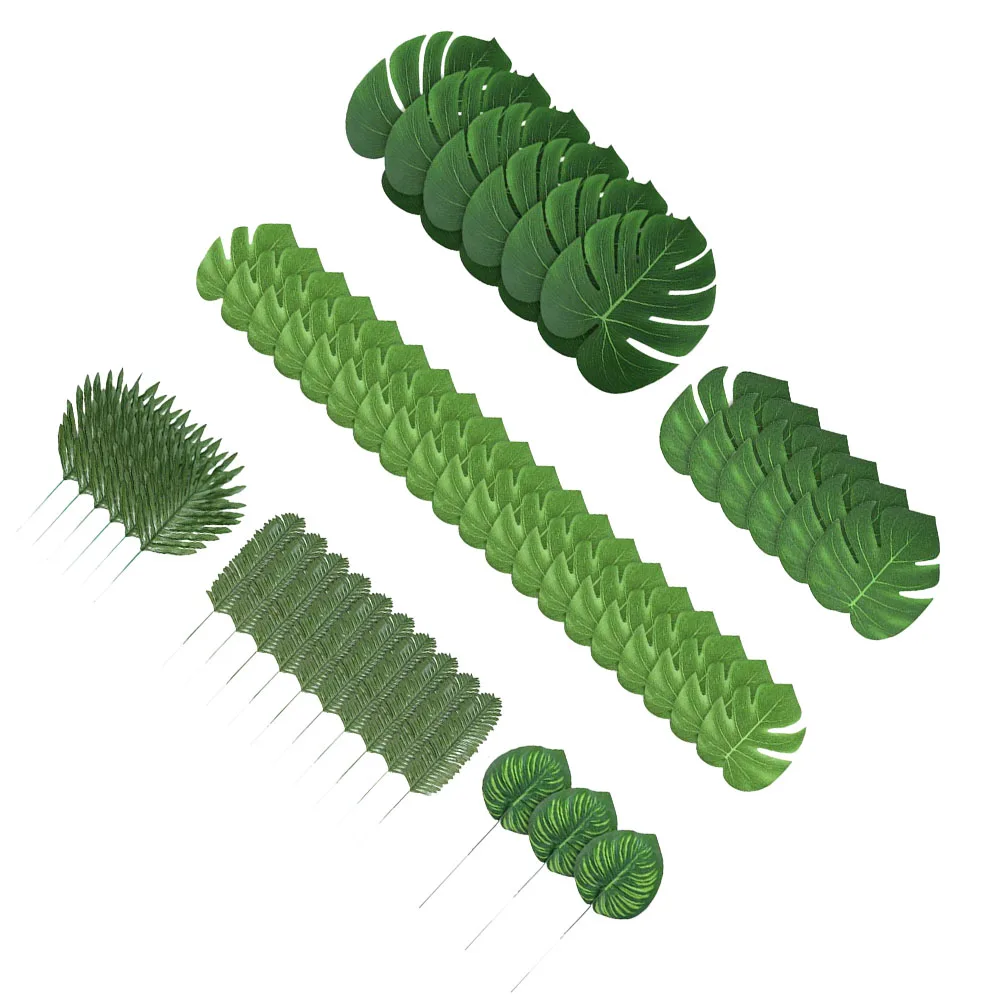 

90 Pcs Turtle Back Leaf Decoration Set Fake Monstera Household Artificial Leaves Simulation Plants Green