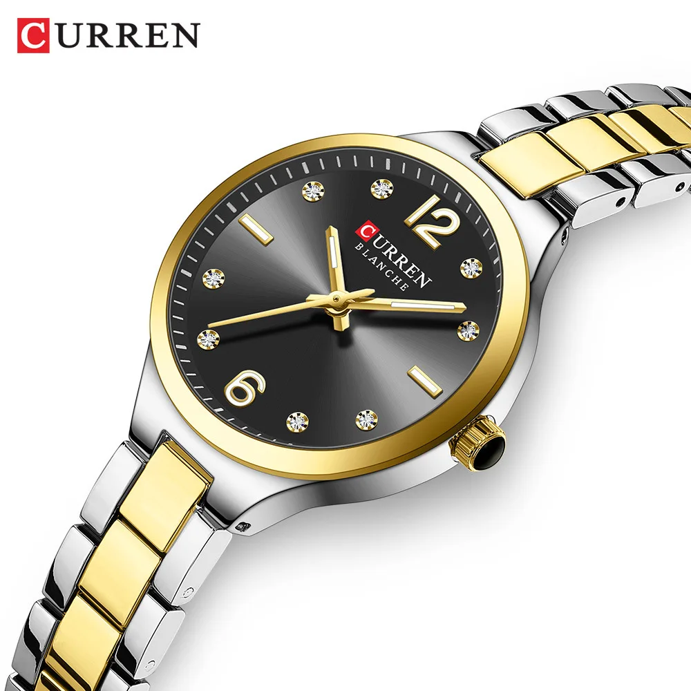 CURREN 9105 Elegant Ladies' Quartz Watch, Dainty Diamond-studded Round Dial Waterproof Stainless Steel Strap Wristwatch