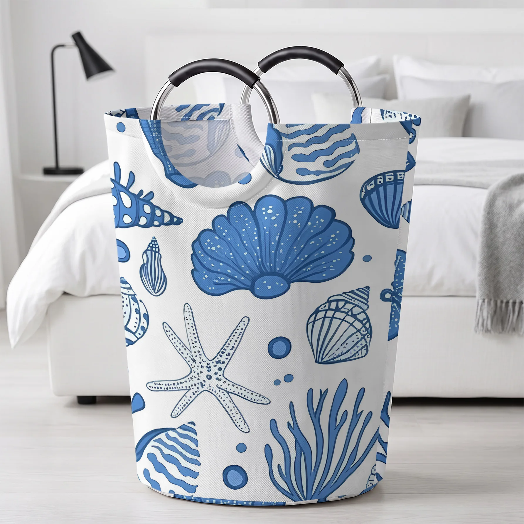 Ocean Shell Starfish All Over Print Storage Basket, Large Capacity Handheld, for clothes, toys and sundries storage