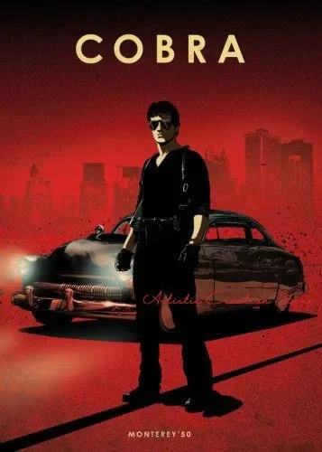 Cobra 1986 filmposter door Steven Morris, klassieke filmkunst canvas schilderij en HD print afbeeldingen, woonkamer wanddecoratie, huisdecoratie