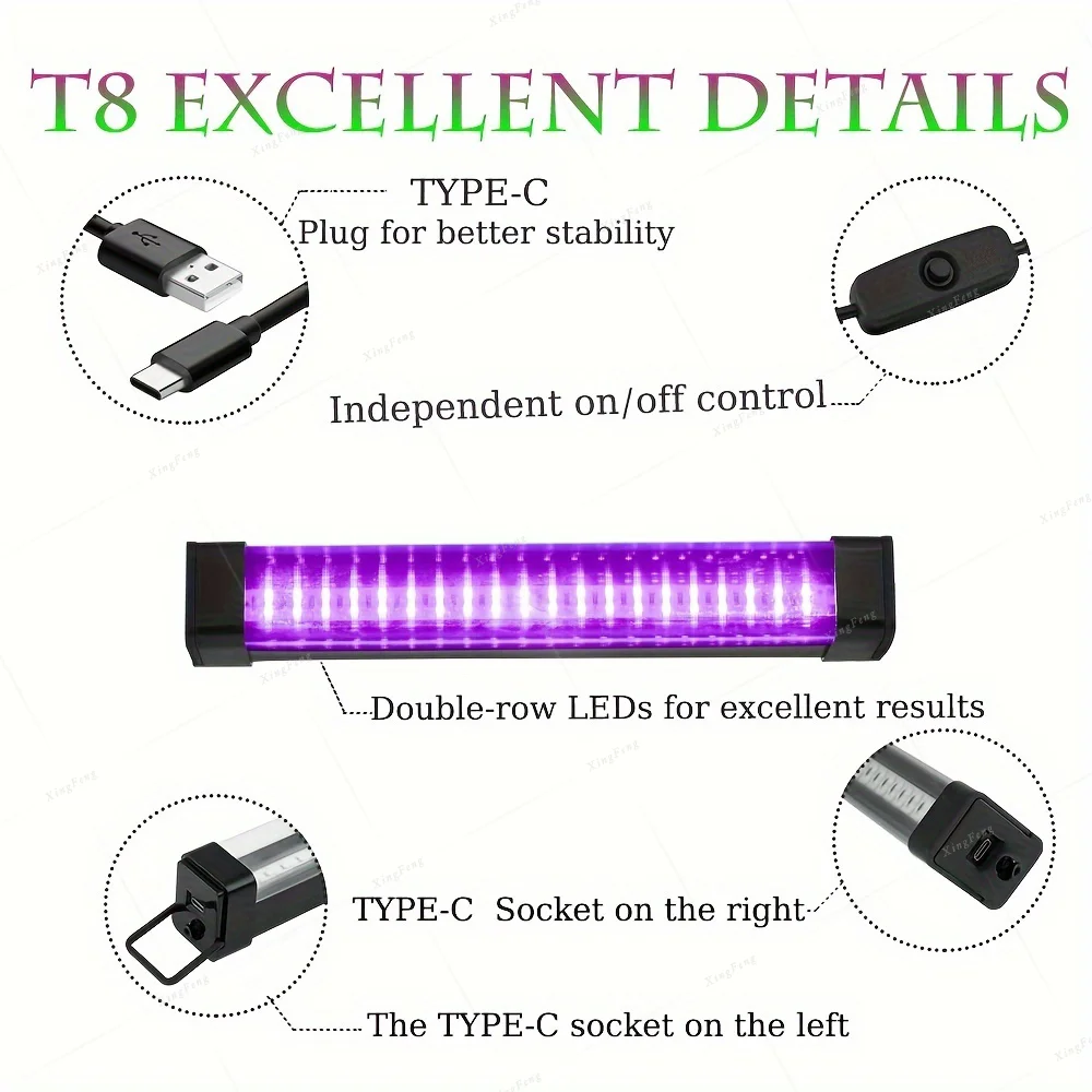1/3 Pack LED Black Light Tube, 8W USB Black Light, 360 Degree Rotation for Halloween Glowing Party Cabinet Decoration
