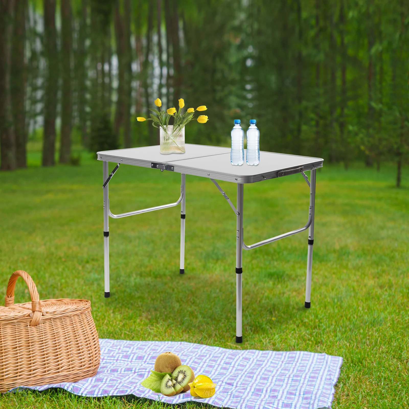 Folding Camping Table Adjustable Height, Picnic, Outdoor, Portable Lightweight Aluminum, with Carry Handle for Beach, Picnic