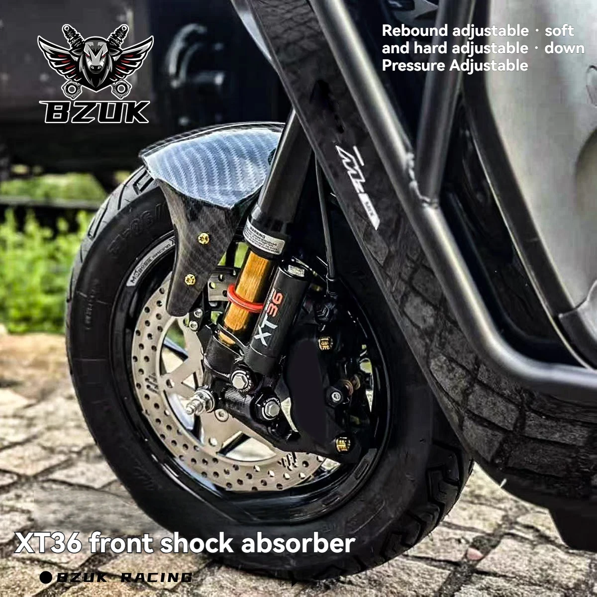 BZUK XT36 Inverted Nitrogen Cylinder Front Shock Absorber Installation Size 395mm, Suitable for General Motorcycles
