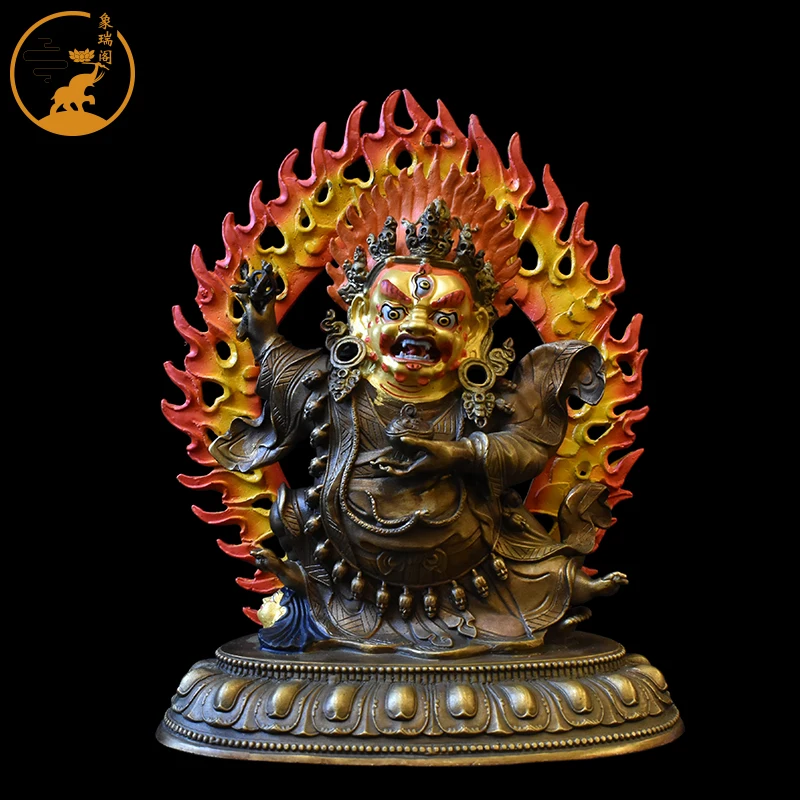 Xiangruige Tibetan Esoteric Nepalese Handmade Pure Copper Black Robed Vajra Two Armed Mahagala Buddha Statue