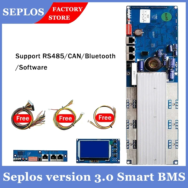 Seplos BMS 24V 48V 100A 150A 200A 7S 13S 14S 8S 15S 16S LFP With Bluetooth LCD Screen Smart BMS Li-Ion LiFePO4 Battery Inverter