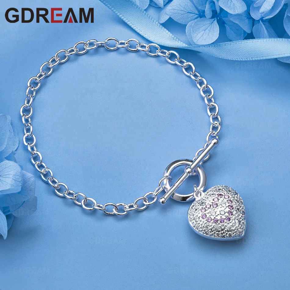 GDREAM 925 الفضة الاسترليني سوار الجوف القلب زر سوار المؤنث مزاجه فريد هدية للذكرى السنوية مجوهرات