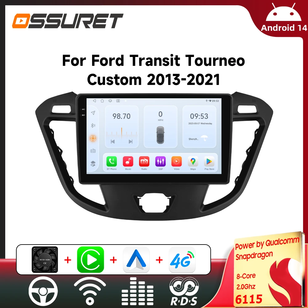 Autoradio für Ford Transit Tourneo Custom 2013-2021 Kabelloses Carplay Autoradio DSP 4G WIFI RDS 6115 Android Auto GPS-Navigation Stereo
