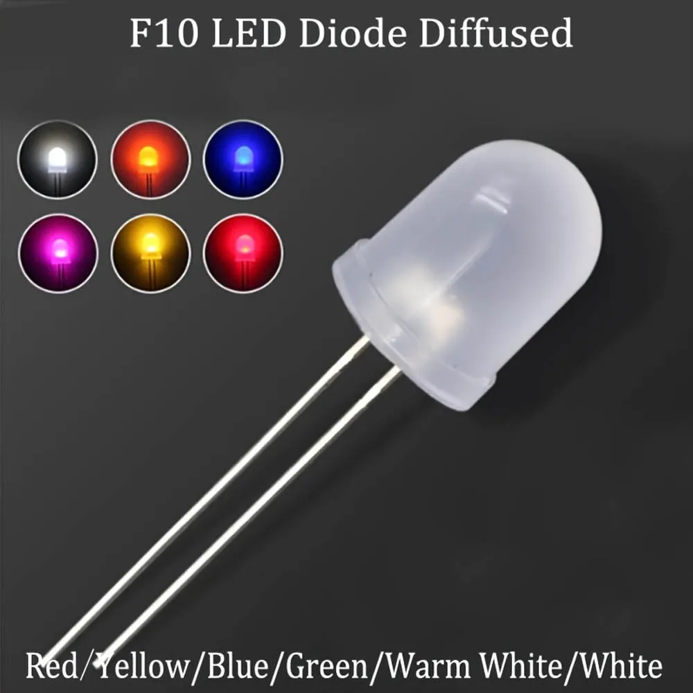 50 szt. 5 kolorów x 10 szt. 10 MM dioda LED rozproszona zestaw 10 mm 3 V zestaw emitujący światło biały zielony czerwony niebieski żółty — zdjęcie 5
