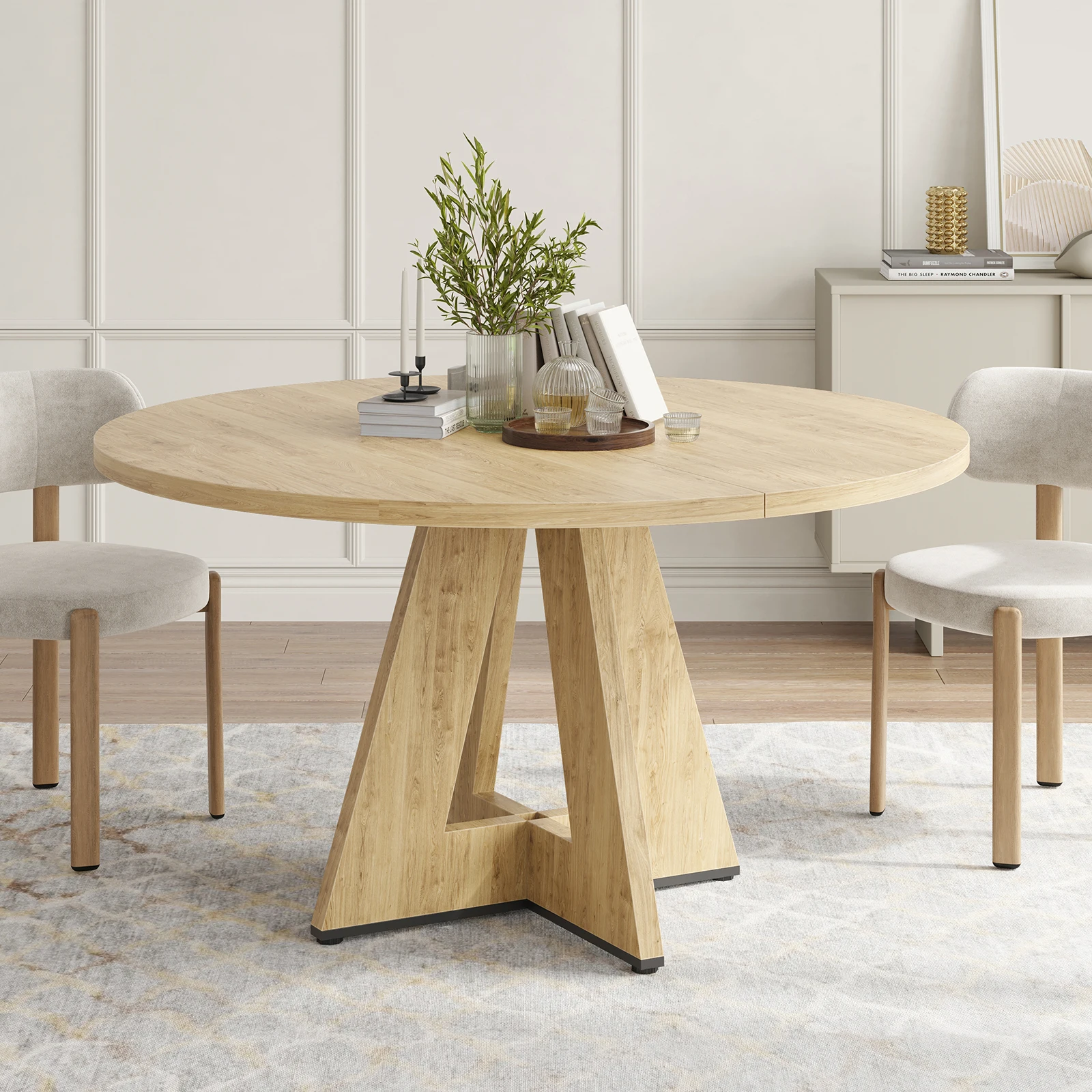 Modern Round Coffee Table for 4-7 People Wood and Metal Base Durable & Eco-Friendly Living Room Furniture