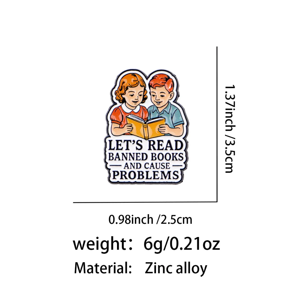 3 Pcs Literary Retro Reading Brooch Let's Read Banned Books and Cause Problems Badge Funny Clothes Backpacks Accessories Pins