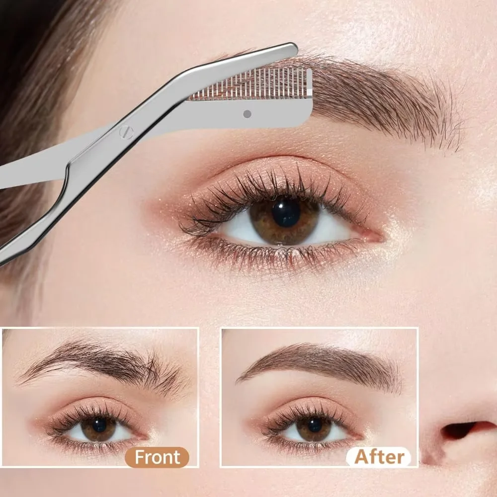 Pince à épiler les sourcils en acier inoxydable, ensemble de 3 pièces, couteau de coupe des sourcils pour débutant, ciseaux, peigne à cils, outil de maquillage ﻿