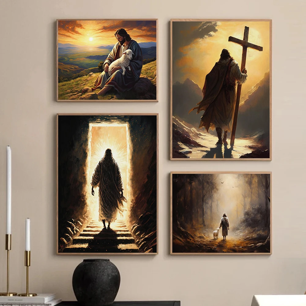 God Jesus Water Walking Lamb Christian Biblical Religious Belief Poster Canvas Paintings Wall Art Pictures Home Decor