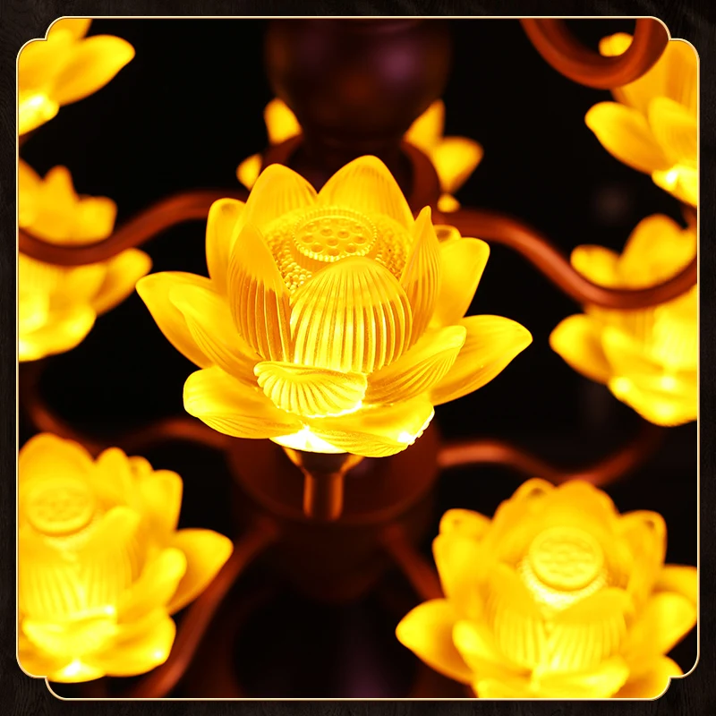 Lotus Lamp Buddhist Hall and Temple Plug-in Long Lamp Bodhisattva Colorful Led Buddha Front God Table Lamp Large Buddha Lamp