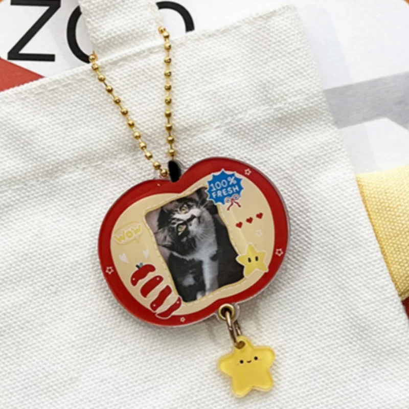 1pc Apple-Shaped Acrylic Slide Photo Frame Pendant，1inch Photo Storage Frame Card Holder Bag Decoration Keychain Pendant