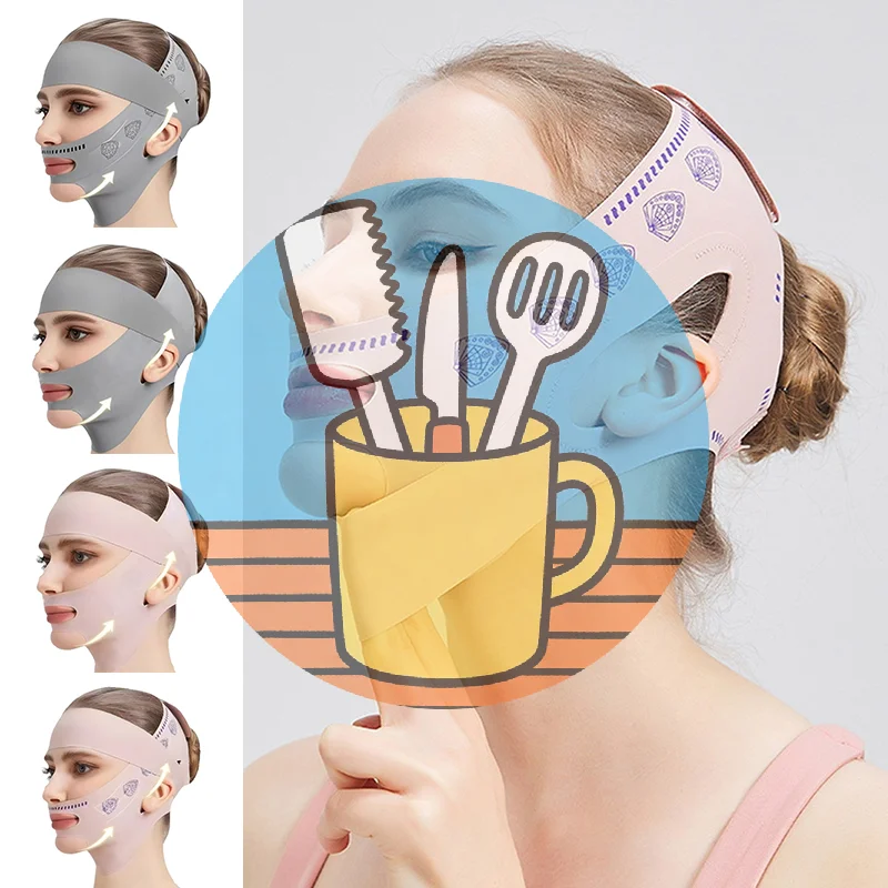 二重層フェイススリミングバンド フェイスリフティングベルト Vラインフェイススリミングストラップ 二重あご引き締めストラップ スリムストラップ フェイシャルマスクツール