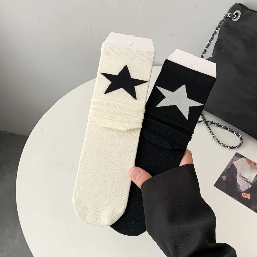 Fashion Flower Printed Socks Simple Elastic Harajuku Style Bow Star Pattern Breathable Hosiery Spring Summer